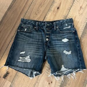 Lucky Brand Dark Blue Distressed Denim Button-Fly Shorts